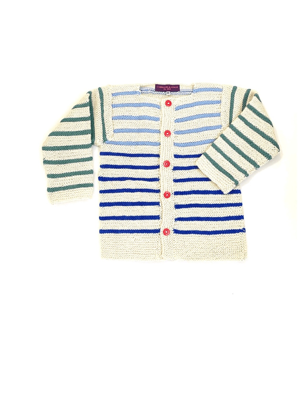 Cabbages And Kings Striped Knit 100% Fine Alpaca Cardigan - Cream, Blue & Green